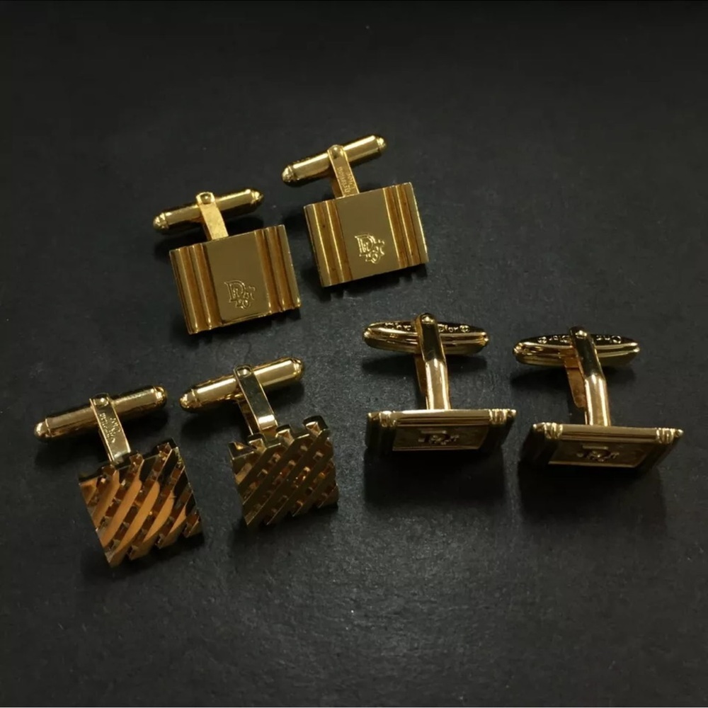 Authentic Christian Dior Yves Saint Laurent Gold Tone Cufflinks & tie clip PICK1 - Picture 3 of 11